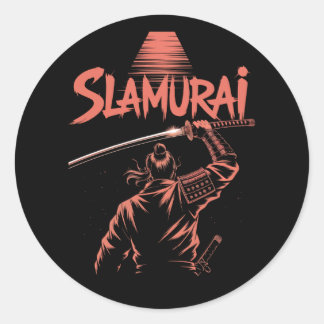 Sticker Rond Slamurai Funny Samurai Pun Tee Japonais Parodie An