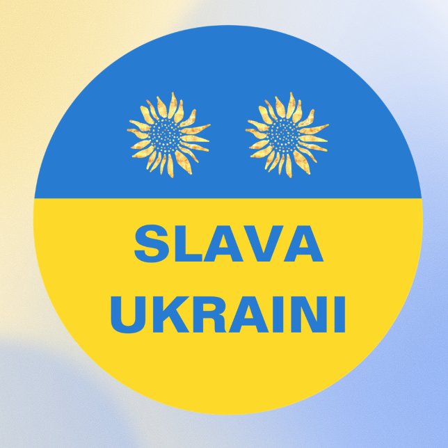 Sticker Rond Slava Ukraini Blue Gold Sunflower Ukraine Soutien (Créateur téléchargé)
