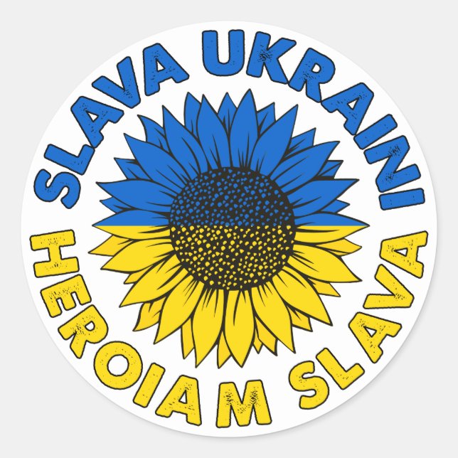 Sticker Rond Slava Ukraini Heroiam tournesol de slave drapeau U (Devant)