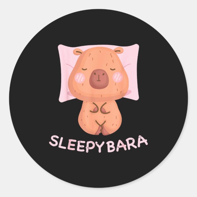 Sticker Rond Sleeng Capybara Pajamas Nightgown Sleepybara Roden (Devant)