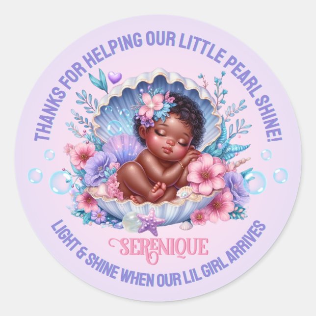 Sticker Rond Sleeping African American Baby Girl Seashell (Devant)