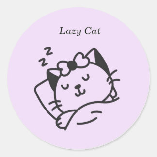 Sticker Rond Sleeping cute Cat Purple Sticker.