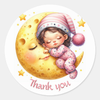 Sticker Rond Sleeping with the Moon Girl's Baby Shower