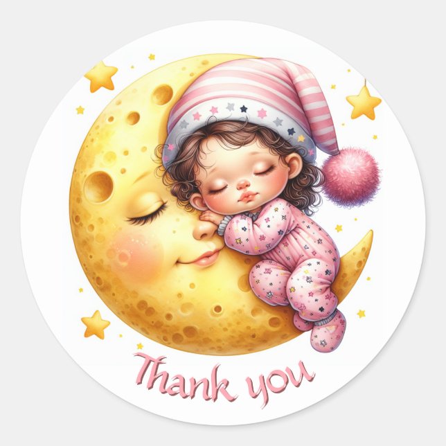 Sticker Rond Sleeping with the Moon Girl's Baby Shower (Devant)