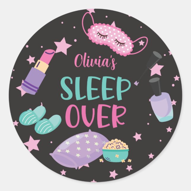 Sticker Rond Sleepover fête noire rose violet d'interpolation p (Devant)