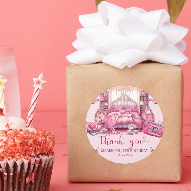 Sticker Rond Sleepover Girl Anniversaire Merci personnalisé (Fête)