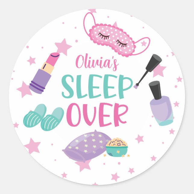 Sticker Rond Sleepover soirée rose violet entre (Devant)