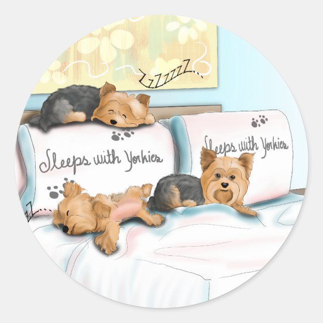 Sticker Rond Sleeps with Yorkies (Devant)