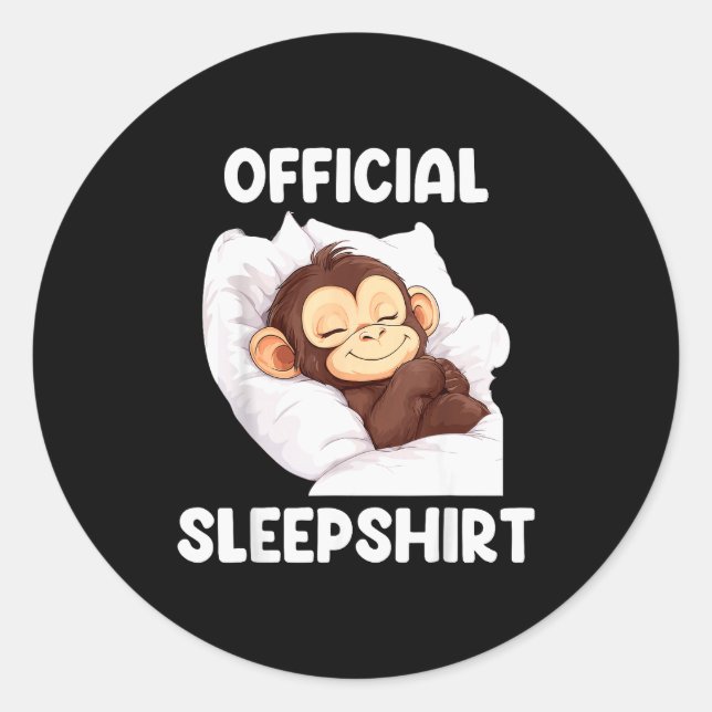 Sticker Rond Sleepshirt Cute Sleeng Monkey Animal Lover Pajama  (Devant)