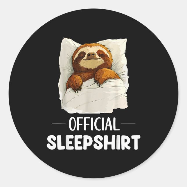 Sticker Rond Sleepshirt Cute Sleeng Sloth Animal Lovers Pajama  (Devant)