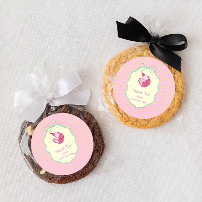 Sticker Rond Sleepy Cat 1st Birthday Yellow Stripes (Créateur téléchargé)