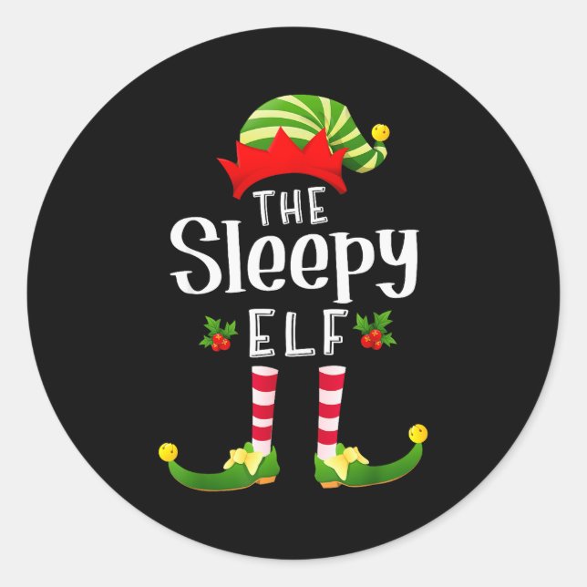 Sticker Rond Sleepy Christmas Elf Matching Pajama X-mas Party  (Devant)