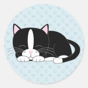 Sticker Rond Sleepy Kitty {Tuxedo}