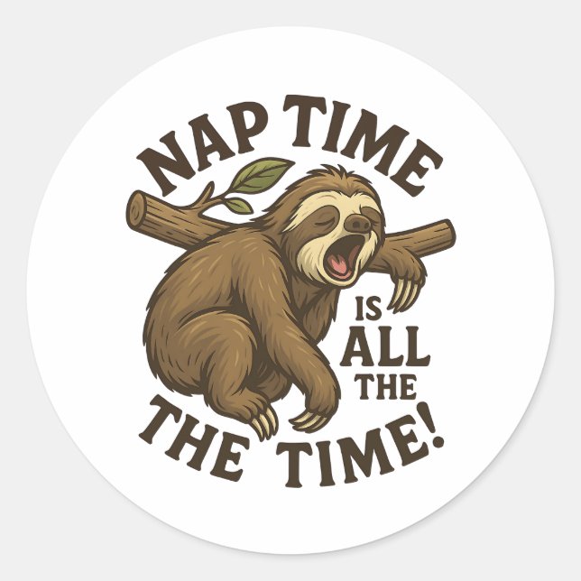 Sticker Rond Sleepy Sloth Funny (Devant)