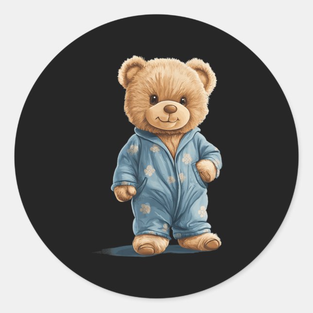 Sticker Rond Sleepy Teddy Bear In Comfy Pajamas For Boys And Gi (Devant)