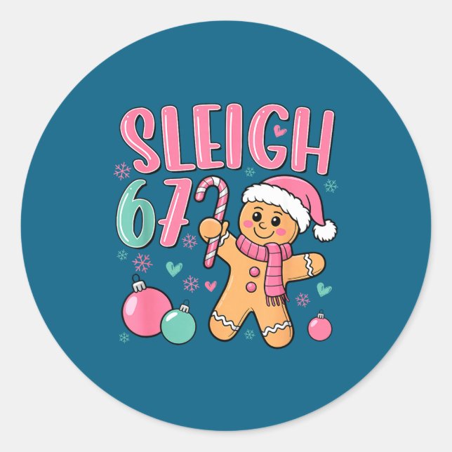 Sticker Rond Sleigh 67 Gingerbread Christmas Six Seven Meme Vir (Devant)