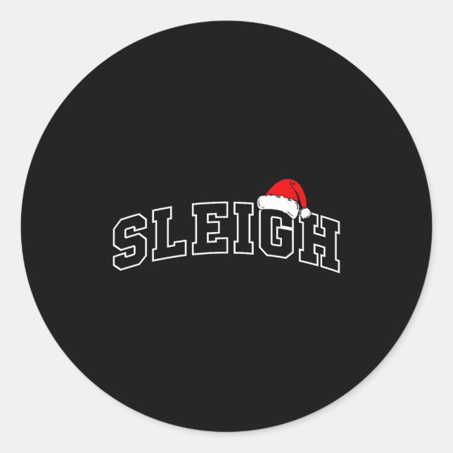 Sticker Rond Sleigh Christmas Varsity Minimal Text Santa Hat Fa (Devant)