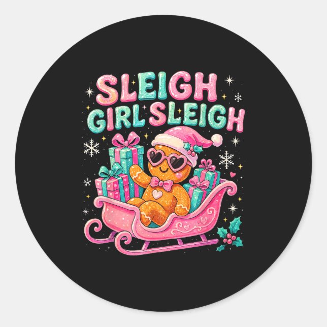 Sticker Rond Sleigh Girl Cute Gingerbread Christmas Art  (Devant)