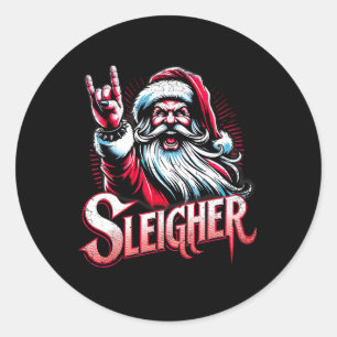 Sticker Rond Sleigher Hail Père Noël Heavy Metal Noël Pour Homm