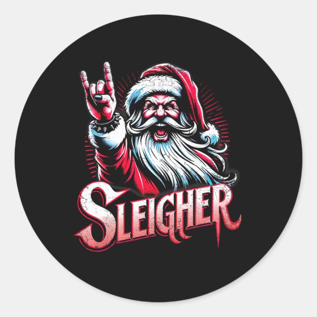 Sticker Rond Sleigher Hail Père Noël Heavy Metal Noël Pour Homm (Devant)