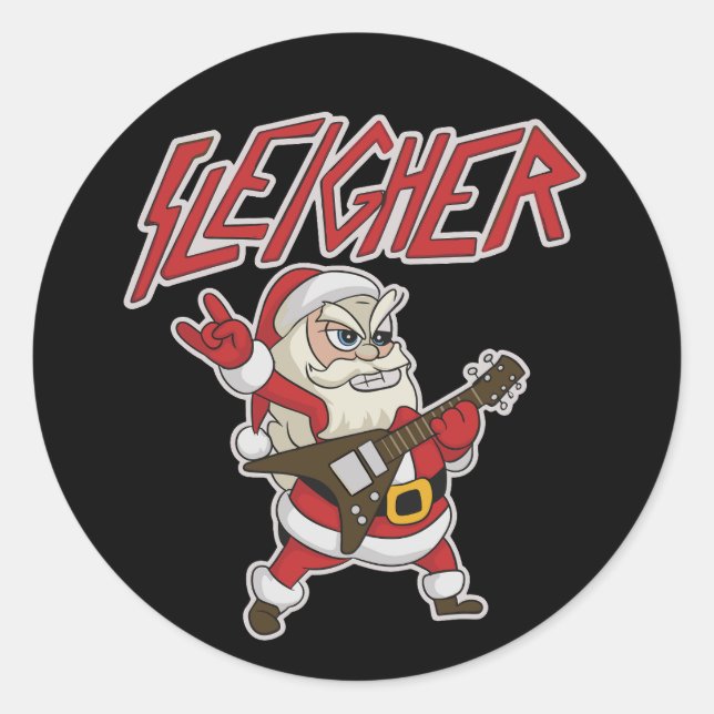 Sticker Rond Sleigher Santa Claus Metal Christmas Hail Funny (Devant)