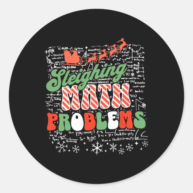 Sticker Rond Sleighing Math Problem Math Enseignant Noël (Devant)