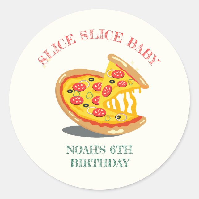 Sticker Rond Slice Slice Baby Pizza moderne fête d'anniversaire (Devant)