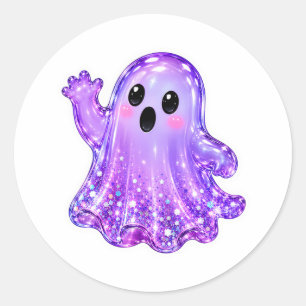 Sticker Rond Slime Fantôme Vert Magique avec Chapeau de Sorcièr