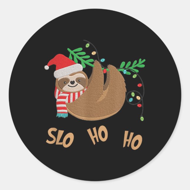 Sticker Rond Slo Ho Ho Joyeux Slothmas - Sloth Christmas (Devant)