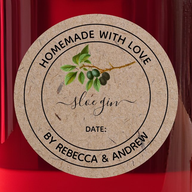 Sticker Rond Sloe Gin Kraft Couleur Faite avec Amour (Créateur téléchargé)