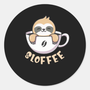 Sticker Rond Sloffee Cute Sloth En Coffee Cup