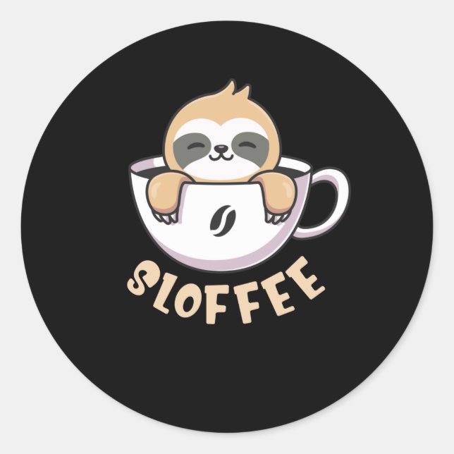 Sticker Rond Sloffee Cute Sloth En Coffee Cup (Devant)