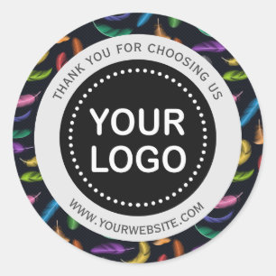 Sticker Rond Slogan Logo avec des plumes de couleur élégantes