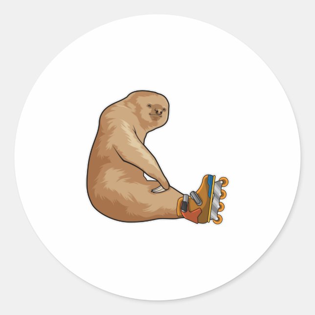 Sticker Rond Sloth as Patinage en ligne avec Patins en ligne (Devant)
