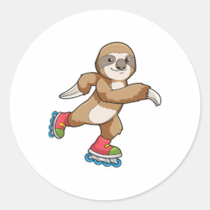Sticker Rond Sloth as Skater avec Patins Inline