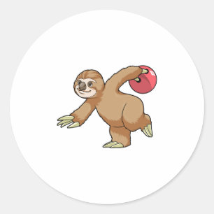 Sticker Rond Sloth at Bowling avec Bowling ball
