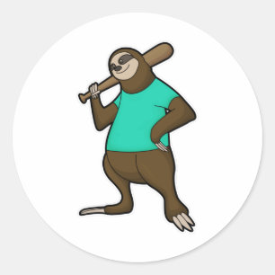 Sticker Rond Sloth au baseball avec batte de baseball