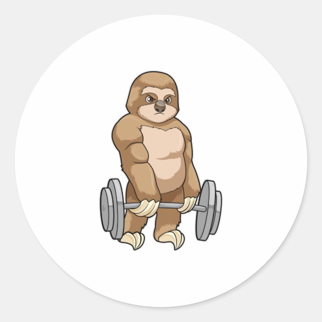 Sticker Rond Sloth au Bodybuilding avec Barbell (Devant)