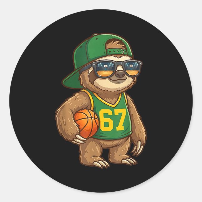 Sticker Rond Sloth Basketball 67 Gen Alpha Slang Srts Men Boys  (Devant)