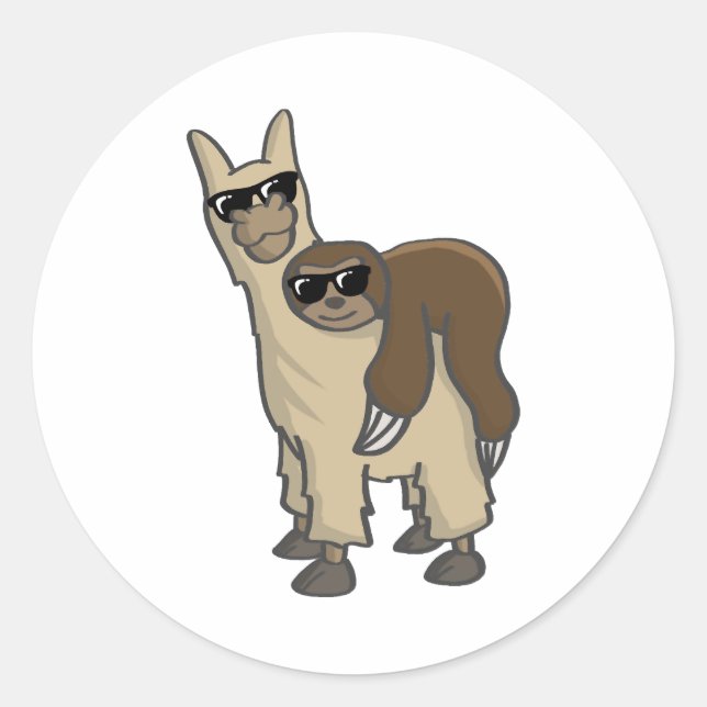 Sticker Rond Sloth Chills sur Lama Alpaca cadeau Cool (Devant)