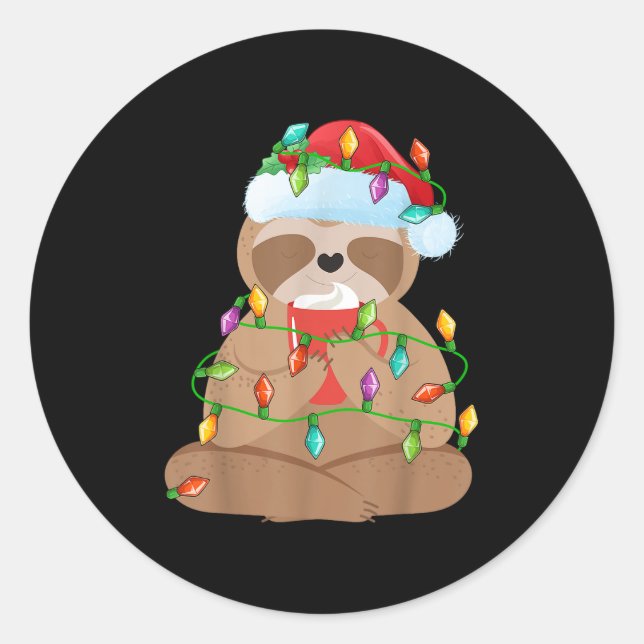 Sticker Rond Sloth Christmas Shirt For Boys Girls Kids Lights S (Devant)