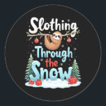 Sticker Rond Sloth Christmas Slothing Through the Snow Family P<br><div class="desc">Sloth Christmas Slothing through Snow Family Pajama Xmas</div>