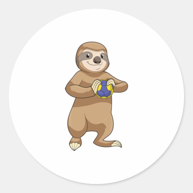 Sticker Rond Sloth comme joueur de handball avec Handball (Devant)