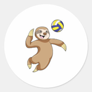 Sticker Rond Sloth comme joueur de volleyball avec volleyball