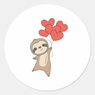 Sticker Rond Sloth For Valentine's Day Cute Animals With Hearts