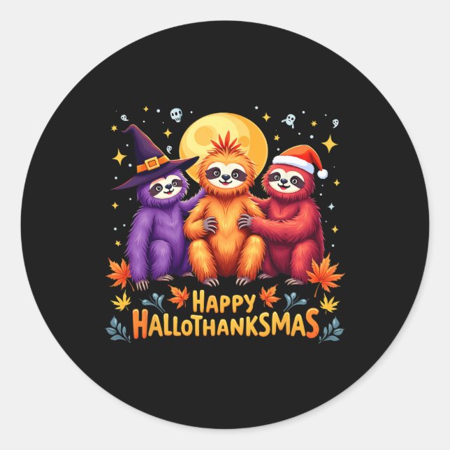 Sticker Rond Sloth Hallothanksmas Halloween Thanksgiving (Devant)