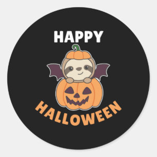 Sticker Rond Sloth Happy Halloween Citrouille Chat costume