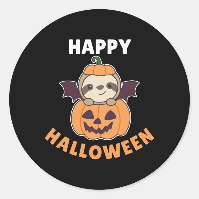 Sticker Rond Sloth Happy Halloween Citrouille Chat costume (Devant)