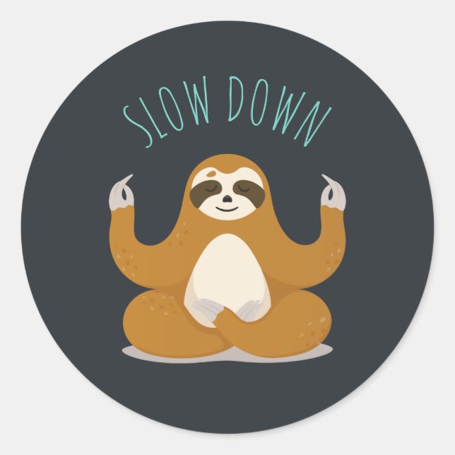 Sticker Rond Sloth in Lotus Yoga Pose "Ralentir" (Devant)