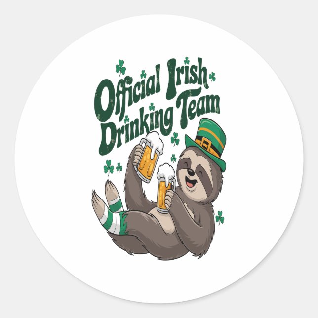Sticker Rond Sloth Irish Drinking St Patrick's Day (Devant)